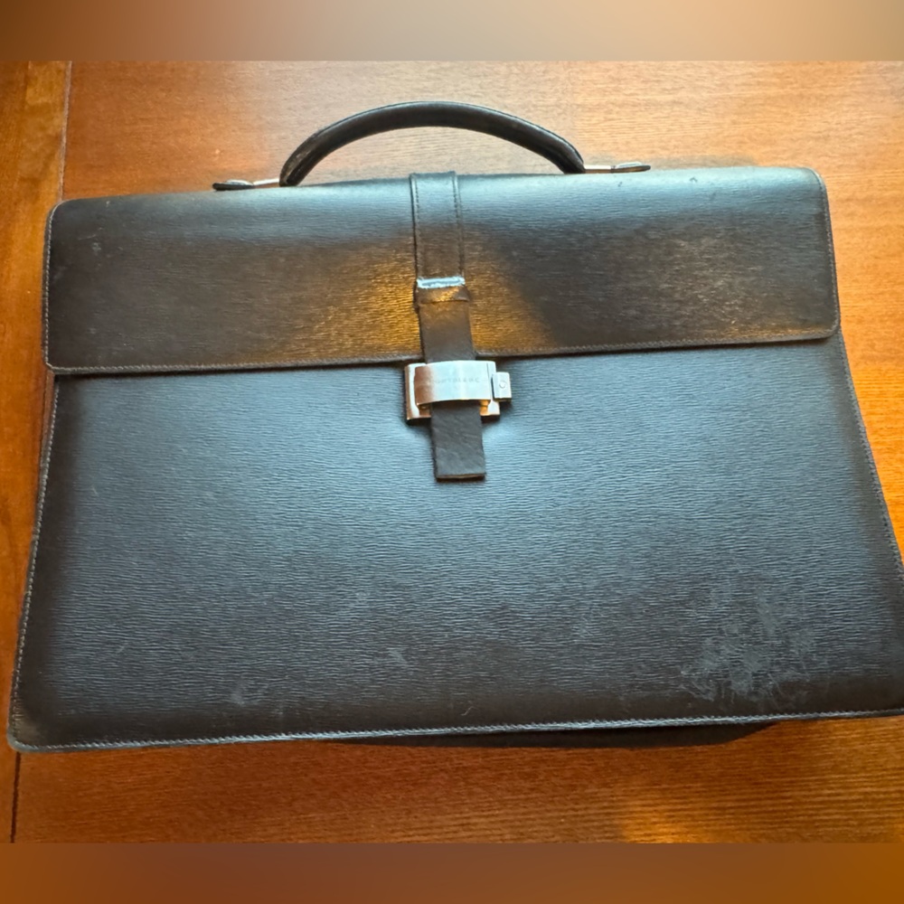 Montblanc Westside Double Gusset Black Leather  Top Handle Briefcase-GUC